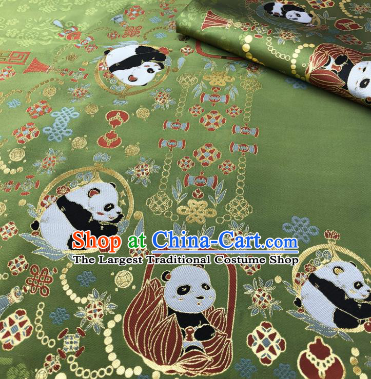 Chinese Traditional Panda Pattern Design Olive Green Brocade Fabric Asian China Satin Hanfu Material