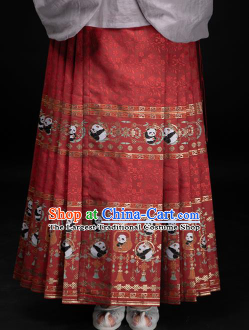 Chinese Traditional Panda Pattern Design Red Brocade Fabric Asian China Satin Hanfu Material