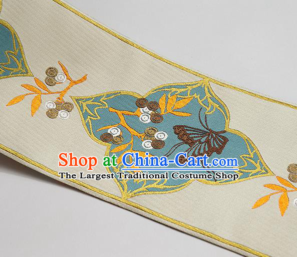 Chinese Traditional Hanfu Beige Embroidered Butterfly Pattern Waistband Lace Fabric Asian China Costume Collar Accessories