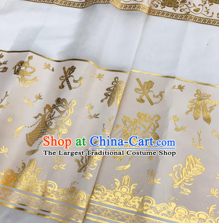 Chinese Traditional Eight Immortals Pattern Design White Brocade Fabric Asian China Satin Hanfu Material