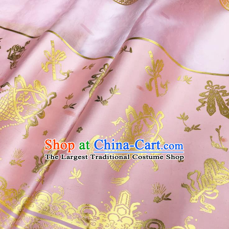 Chinese Traditional Eight Immortals Pattern Design Pink Brocade Fabric Asian China Satin Hanfu Material