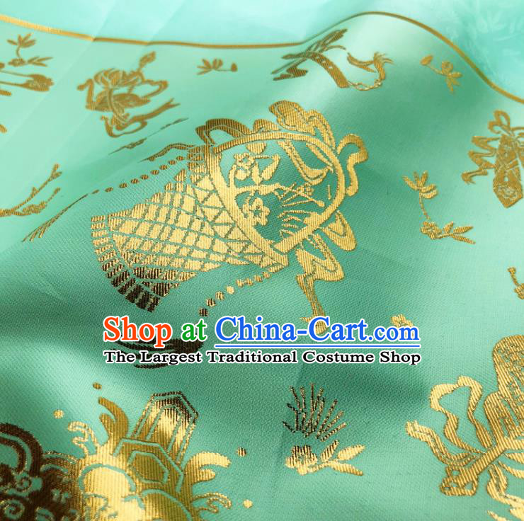 Chinese Traditional Eight Immortals Pattern Design Green Brocade Fabric Asian China Satin Hanfu Material