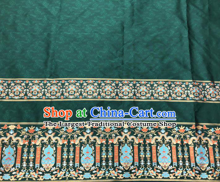 Chinese Traditional Calabash Dragon Pattern Design Deep Green Brocade Fabric Asian China Satin Hanfu Material