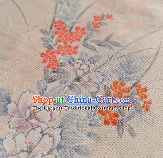 Chinese Traditional Orchid Pattern Design Beige Silk Fabric Asian Brocade China Hanfu Satin Material