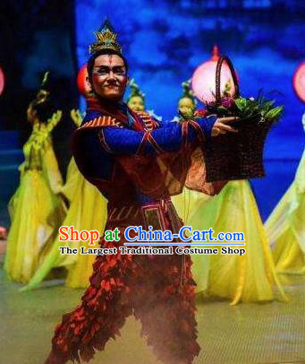 Chinese Stage Performance Qing Show Eight Immortals Lan Caihe Costumes and Headpiece Complete Set