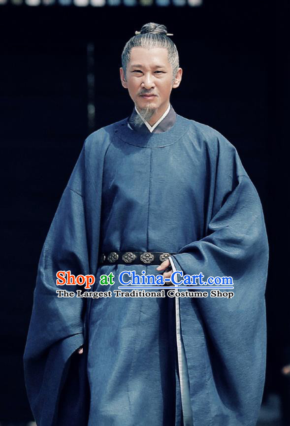 Chinese Ancient Song Dynasty Minister Drama Royal Nirvana Grand Preceptor Lu Shiyu Replica Costumes and Headpiece Complete Set
