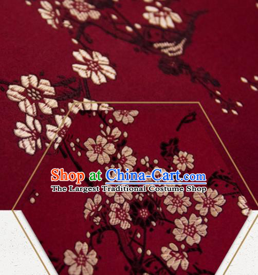 Chinese Traditional Plum Flowers Pattern Design Purplish Red Silk Fabric Asian China Hanfu Rayon Material