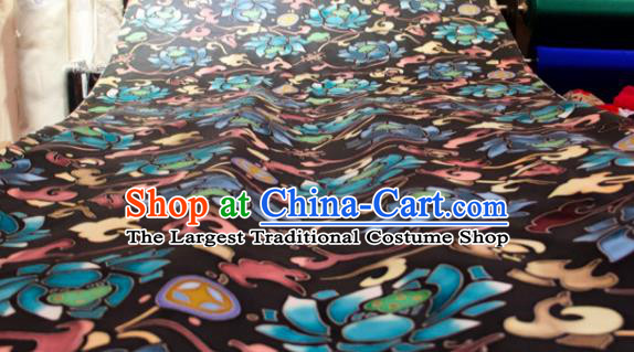 Chinese Traditional Lotus Pattern Design Black Silk Fabric Asian China Hanfu Mulberry Silk Material