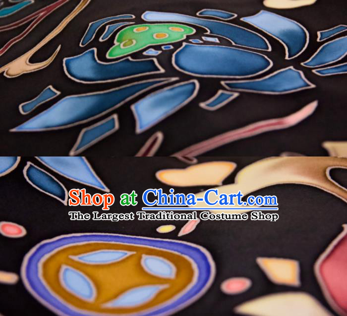 Chinese Traditional Lotus Pattern Design Black Silk Fabric Asian China Hanfu Mulberry Silk Material