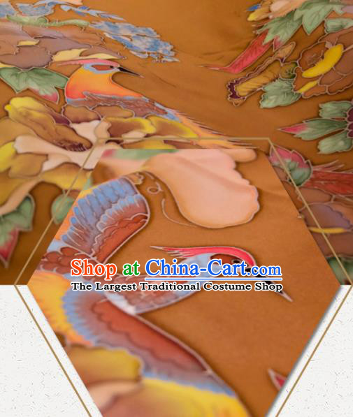 Chinese Traditional Pheasant Peony Pattern Design Orange Silk Fabric Asian China Hanfu Mulberry Silk Material