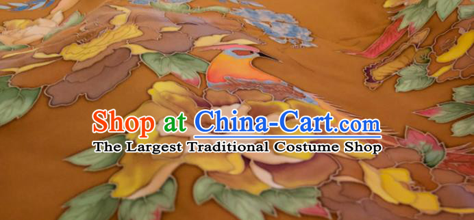 Chinese Traditional Pheasant Peony Pattern Design Orange Silk Fabric Asian China Hanfu Mulberry Silk Material