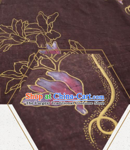 Chinese Traditional Yulan Magnolia Pattern Design Purple Silk Fabric Asian China Hanfu Mulberry Silk Material