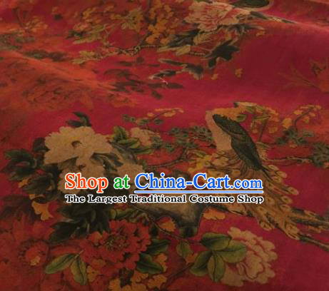 Chinese Traditional Peacock Peony Pattern Design Wine Red Silk Fabric Asian China Hanfu Mulberry Silk Material