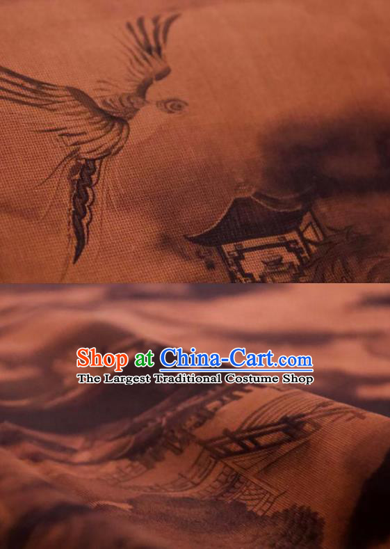 Chinese Traditional Pavilion Pattern Design Brownness Silk Fabric Asian China Hanfu Mulberry Silk Material