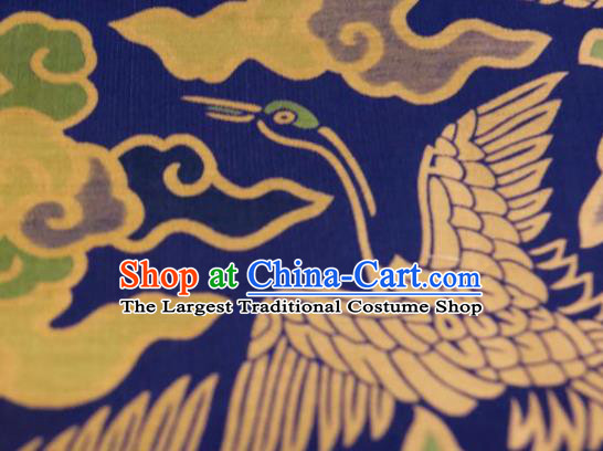 Chinese Traditional Cloud Crane Pattern Design Royalblue Silk Fabric Asian China Hanfu Gambiered Guangdong Mulberry Silk Material