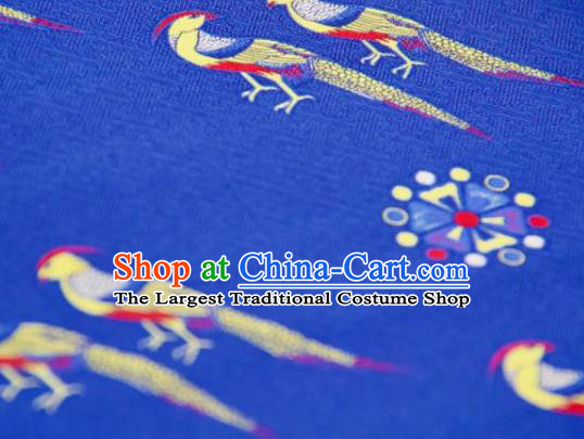 Chinese Traditional Birds Pattern Design Royalblue Silk Fabric Asian China Hanfu Gambiered Guangdong Mulberry Silk Material