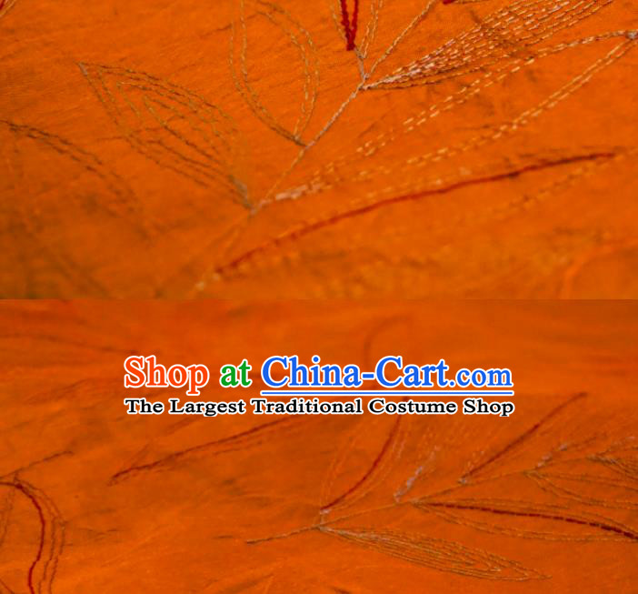 Chinese Traditional Fernbrake Pattern Design Orange Silk Fabric Asian China Hanfu Mulberry Silk Material