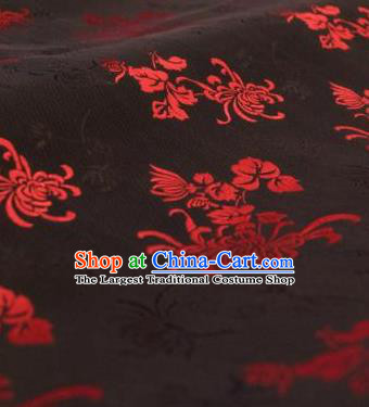 Chinese Traditional Chrysanthemum Pattern Design Black Silk Fabric Asian China Hanfu Jacquard Mulberry Silk Material