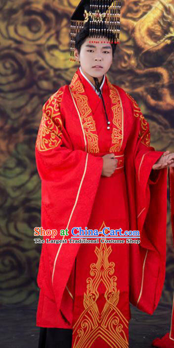 Chinese Traditional Wedding Red Dress Ancient Tang Dynasty Court Princess Costumes and Headpiece for Women