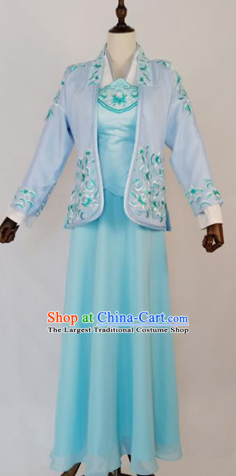 Chinese Traditional Ming Dynasty Embroidered Blue Dress Ancient Nobility Lady Costumes for Women