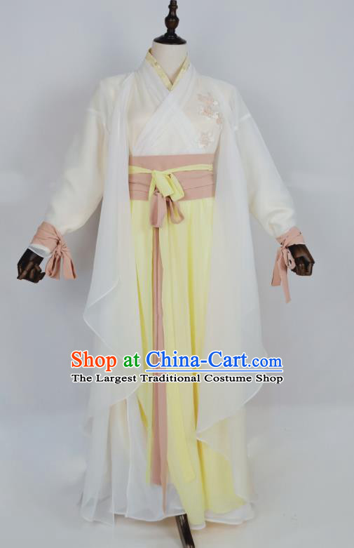 Chinese Traditional Song Dynasty Embroidered White Dress Ancient Female Swordsman Costumes for Women