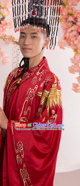 Chinese Traditional Nobility Childe Wedding Red Clothing Ancient Han Dynasty Scholar Costumes for Men