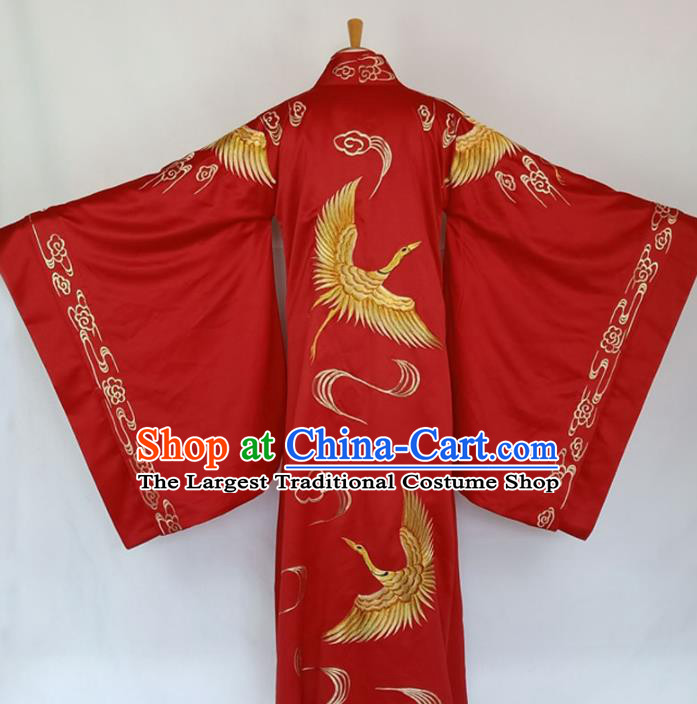 Chinese Traditional Nobility Childe Wedding Red Clothing Ancient Han Dynasty Scholar Costumes for Men