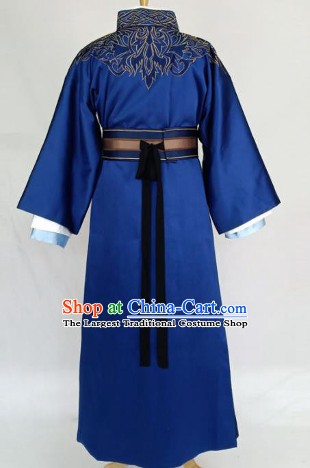 Chinese Traditional Nobility Childe Blue Clothing Ancient Han Dynasty Prince Costumes for Men