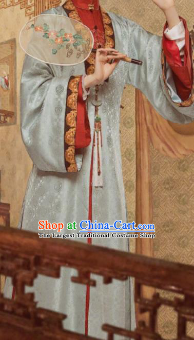 Chinese Traditional Ming Dynasty Young Mistress Embroidered Blue Dress Ancient Nobility Lady Costumes for Women