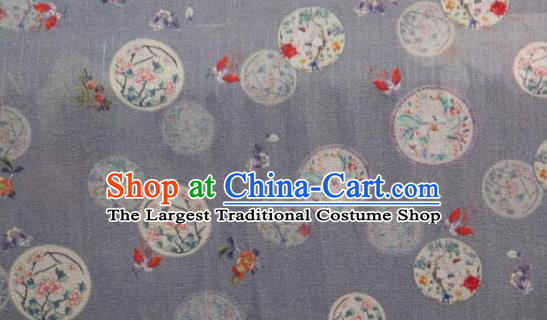 Chinese Traditional Fan Pattern Design Grey Silk Fabric Asian China Hanfu Gambiered Guangdong Mulberry Silk Material
