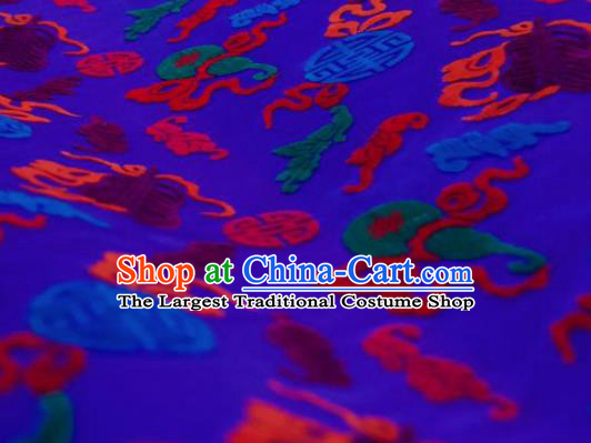 Chinese Traditional Auspicious Pattern Design Royalblue Silk Fabric Asian China Hanfu Gambiered Guangdong Mulberry Silk Material