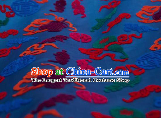 Chinese Traditional Auspicious Pattern Design Blue Silk Fabric Asian China Hanfu Gambiered Guangdong Mulberry Silk Material