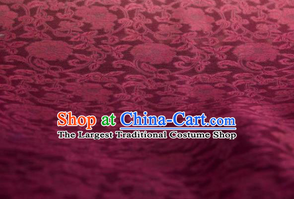 Chinese Traditional Twine Peony Pattern Design Wine Red Silk Fabric Asian China Hanfu Gambiered Guangdong Mulberry Silk Material