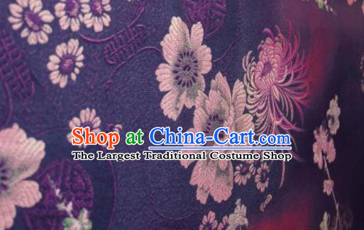 Chinese Traditional Chrysanthemum Peony Pattern Design Purple Silk Fabric Asian China Hanfu Gambiered Guangdong Mulberry Silk Material