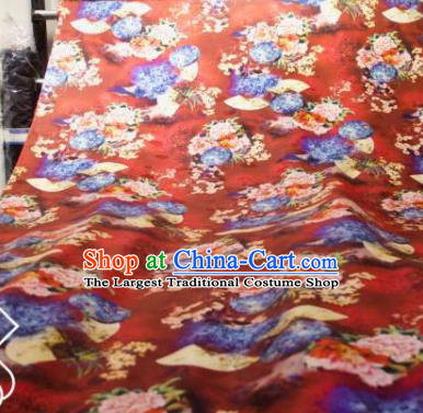 Chinese Traditional Orchid Peony Pattern Design Red Silk Fabric Asian China Hanfu Gambiered Guangdong Mulberry Silk Material