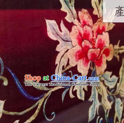 Chinese Traditional Peony Pattern Design Purplish Red Silk Fabric Asian China Hanfu Gambiered Guangdong Mulberry Silk Material