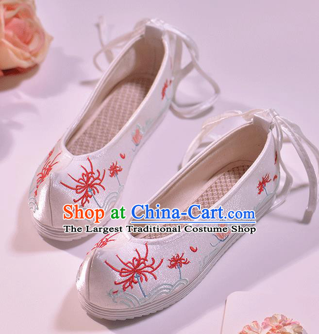 Asian Chinese Hanfu Shoes Embroidered Red Spider Lily Shoes Traditional Opera Shoes Princess Shoes for Women