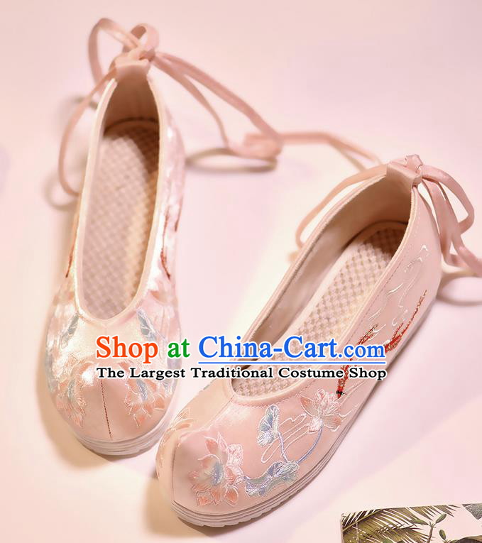 Asian Chinese Embroidered Fish Lotus Pink Shoes Hanfu Shoes Traditional Opera Shoes Princess Shoes for Women