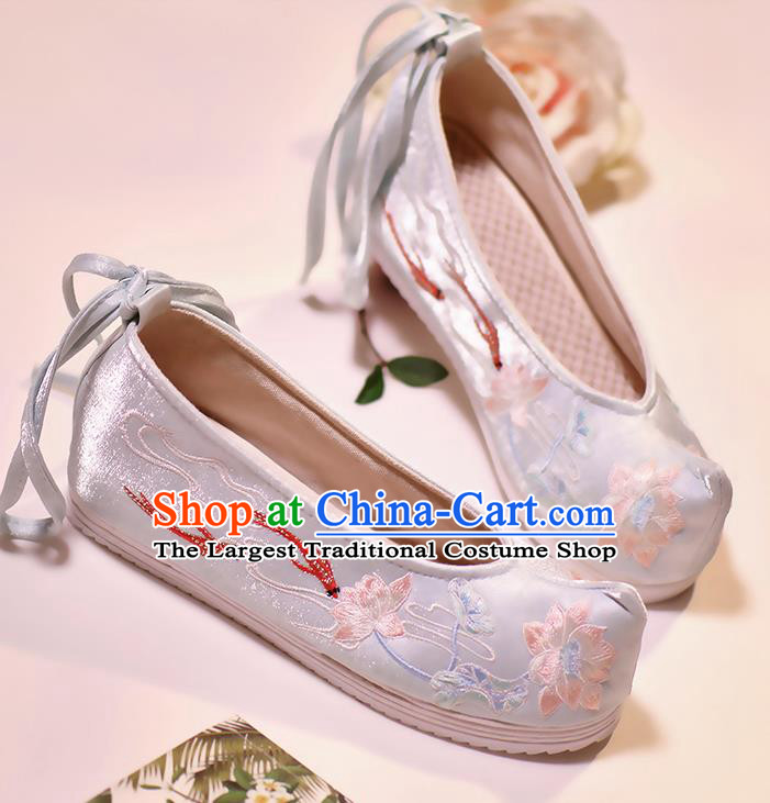 Asian Chinese Embroidered Fish Lotus Blue Shoes Hanfu Shoes Traditional Opera Shoes Princess Shoes for Women