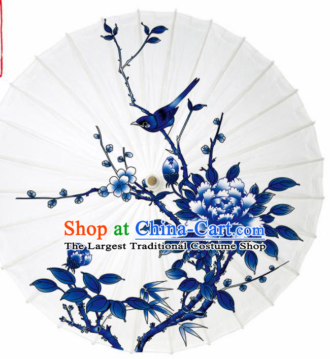 Chinese Traditional Printing Plum Peony Oil Paper Umbrella Artware Paper Umbrella Classical Dance Umbrella Handmade Umbrellas