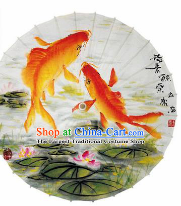 Chinese Traditional Printing Fishes Lotus Oil Paper Umbrella Artware Paper Umbrella Classical Dance Umbrella Handmade Umbrellas