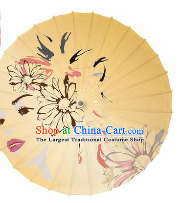 Chinese Traditional Printing Daisy Yellow Oil Paper Umbrella Artware Paper Umbrella Classical Dance Umbrella Handmade Umbrellas