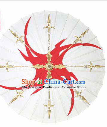 Chinese Traditional Printing White Oil Paper Umbrella Artware Paper Umbrella Classical Dance Umbrella Handmade Umbrellas