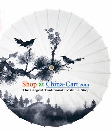 Chinese Traditional Printing Pine Plum Oil Paper Umbrella Artware Paper Umbrella Classical Dance Umbrella Handmade Umbrellas