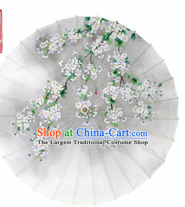Chinese Traditional Printing Pear Flowers Grey Oil Paper Umbrella Artware Paper Umbrella Classical Dance Umbrella Handmade Umbrellas