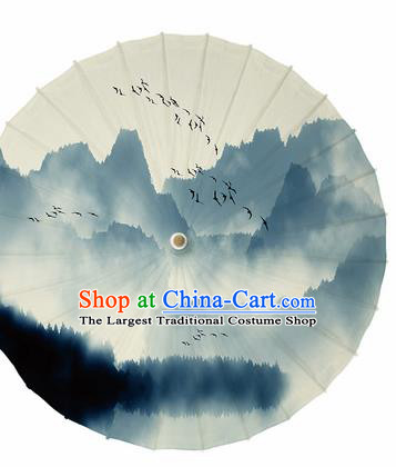 Chinese Traditional Ink Painting Landscape Swan Oil Paper Umbrella Artware Paper Umbrella Classical Dance Umbrella Handmade Umbrellas