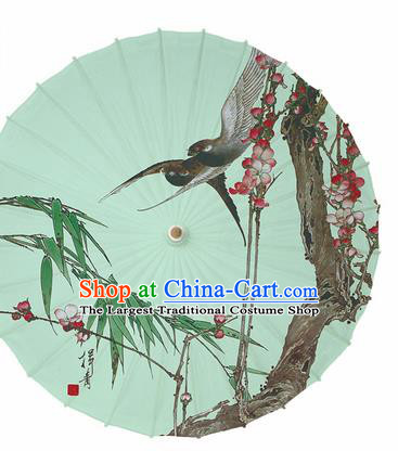 Chinese Traditional Printing Begonia Bamboo Green Oil Paper Umbrella Artware Paper Umbrella Classical Dance Umbrella Handmade Umbrellas