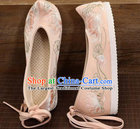 Asian Chinese Embroidered Lotus Pink Bow Shoes Hanfu Shoes Traditional Opera Shoes Princess Shoes for Women