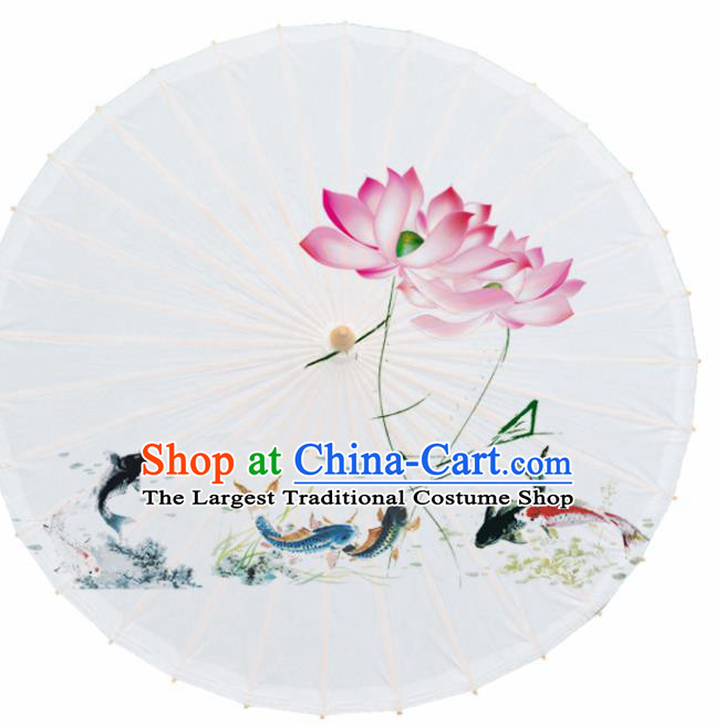 Chinese Traditional Printing Fishes Lotus Oil Paper Umbrella Artware Paper Umbrella Classical Dance Umbrella Handmade Umbrellas