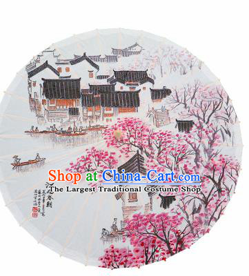 Chinese Traditional Printing Jiangnan Scenery Oil Paper Umbrella Artware Paper Umbrella Classical Dance Umbrella Handmade Umbrellas